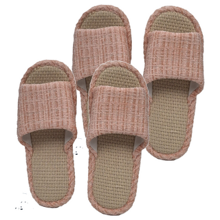 小香風亞麻拖鞋，100%亞麻 PVC材質，涼爽 柔軟 透氣 吸汗，居家拖鞋, 24cm, 粉色, 2雙