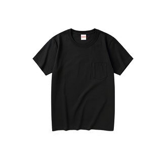 United Athle 厚磅口袋短T, 圓筒無側縫線設計，衣領縱向裁剪，雙層縫製, M, 黑色