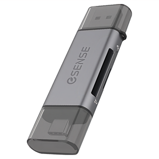 ESENSE 逸盛 雙槽讀卡機 Type-C與USB-A雙介面 支援OTG設備 隨插即用 免安裝驅動, R332, 灰色, 1個