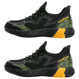 GOODYEAR 固特異 GAMX33750 運動鞋，透氣飛織鞋面，凱夫拉防穿刺中底, 26cm, 黑綠色