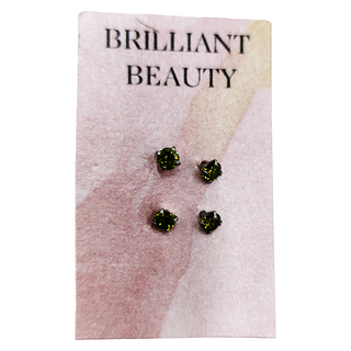 Brilliant Beauty 耀眼美人 鋯石鑽 養耳棒 醫療鋼/鈦鋼耳環 過爐款 Set 2個, 閃耀橄欖綠