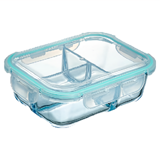 玻璃保鮮盒 長方形 三格 19.6 x 14.5 x 6.6cm 1040ml, 1個, 1個, 19.6 x 14.5 x 6.6cm,1040ml