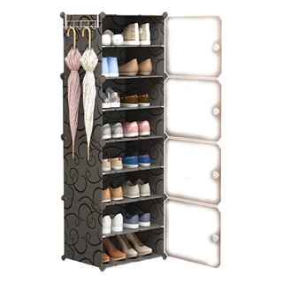 多功能 側開式 組合鞋櫃 1列8層 內隔2層, 黑色, 1個