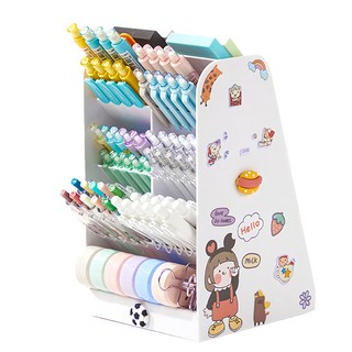 二合一大容量旋轉打卡筆筒 Set，ABS卡紙材質，19x12.5x20cm，藍色/白色, 1組