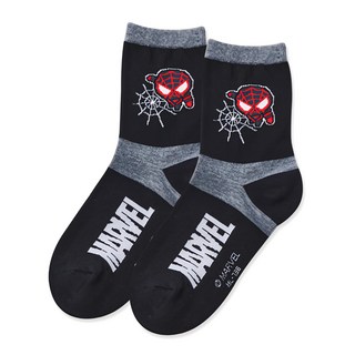 oneder 旺達 復仇者聯盟系列襪-黑蜘蛛 15-18，舒適透氣，可愛卡通造型, 黑, 1雙