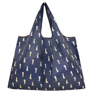 質感厚實大容量可折疊收納環保購物袋 210D加密牛津布 58x40cm 10x14x2公分, 藍色小兔寶, 1個