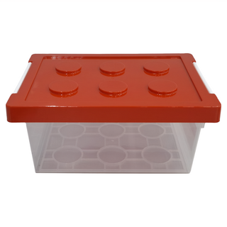 SHIMOYAMA 樂高積木收納盒小號 紅蓋 92075, 紅色 + 透明色, 1個