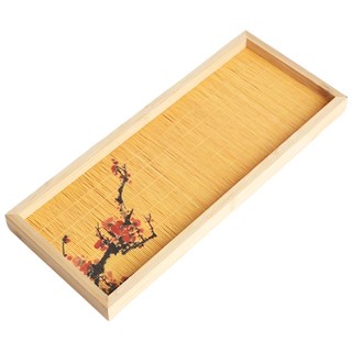 長方形印花 竹制茶盤, 棕色, 圖案隨機, 1個
