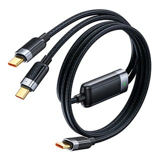 Mcdodo 麥多多 1分2 雙Type-C PD充電線傳輸線快充線 100W/5A Max 150cm LED指示燈, 1.5m, 黑色, 1條