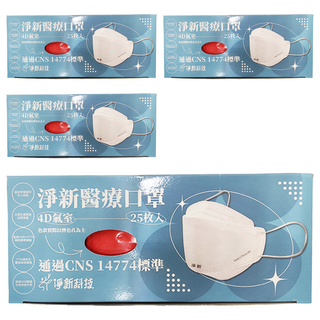 淨新科技 成人4D醫療口罩, 25片, 4盒, 紅色
