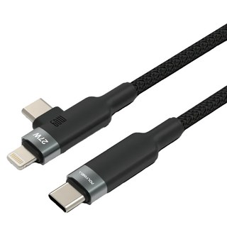 POLYWELL 寶利威爾 二合一T型編織快充線 Type-C - C + Lightning iPhone適用, 1m, PW15-W45-A392, 1條