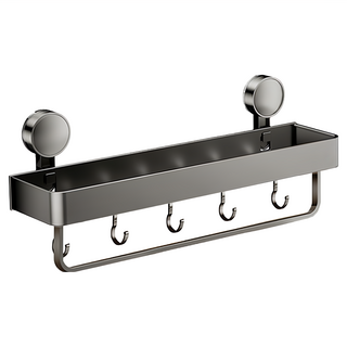 吸盤系列 太空鋁洗手台置物架 有掛桿 40 x 12 x 11cm 槍灰色, 1個