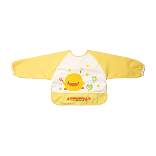 PiYOPiYO小鴨 長袖餵食圍兜 口袋設計 防止食物弄髒袖子 防水加工處理, 黃色, 1件