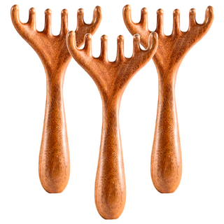 QIDINA 六爪舒爽檀木頭臉身體按摩梳 天然金絲檀木 規格: 14.5*7*2cm, D, 3支