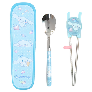 LiLFANT 學習餐具3件組 304不鏽鋼材質, 大耳狗, 湯匙16.5 x 3.5cm + 筷子17 x 5cm + 收納盒18.7 x 5.8cm, 1組