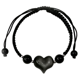 財神小舖 月色之心 銀曜石手鍊, 心形設計, 手工編織, 可調節長度, SL-9515, 1個, 手圍13cm-16cm