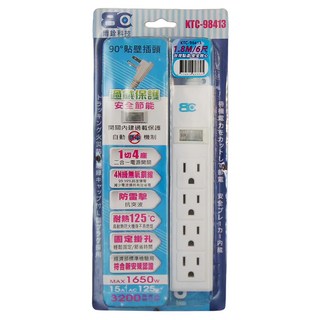 BC博銓 新安規1開關4插座螺絲固定延長線 90°貼壁插頭 過載保護 4N級無氧銅線 防雷擊 耐熱125℃ 台灣製造, 1.8m, 白色, 1個
