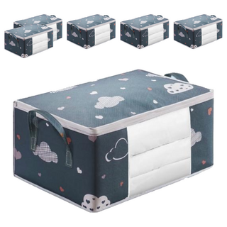 E.City 雲朵視窗衣物棉被收納袋 60x40x30cm 無紡布+PVC視窗 防潮防塵防水, 顏色隨機, 6個
