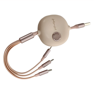 復古三合一usb伸縮快速充電線 3.5A快充支持 Lightning/Type-C, 1.2m, 泡沫粉, 1條