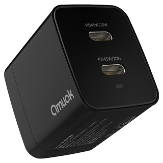 amuok 艾默克 GaN 45W 雙Type-C PD3.0 快速充電器, 黑色, 1個