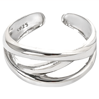 RADIANT STAR 璀璨之星 完美主義簡約交織線條C形可調戒指 925純銀 SL781