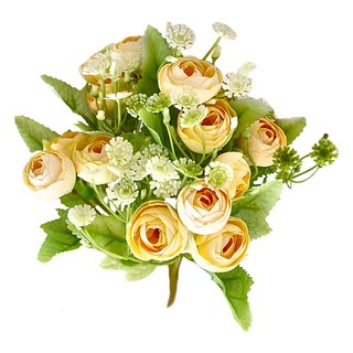 FLORAL M 法式花園圓葉小玫瑰花束仿真花花材 居家裝飾 輕鬆營造浪漫氛圍, 1組, 黃色