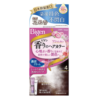 Bigen 美源 花果香快速染髮霜, 濃厚乳霜質地 染髮霜緊密附著 持久色彩配方 清新花果香, 4亮棕色, 1盒