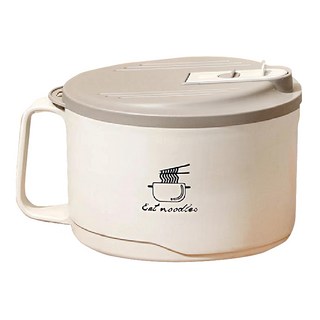 可瀝水不鏽鋼泡麵碗, 1700ML超大容量, 304不鏽鋼材質, 蓋子變身手機支架, 奶油白, 1個