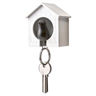 QUALy Sparrow Keyring-Key Ring Holder 雀兒哨匙圈 屋子 68 x 40 x 75mm 雀兒 50 x 40 x 20mm 白屋黑鳥, 1組