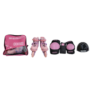 SUCCESS 成功 兒童二代初階教學直排輪組 含護帶/頭盔/護膝/護腕/護肘, 粉色, 1組