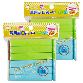 橘之屋 萬用封口夾 中號 密封保鮮 防潮 12入, 白+綠+藍+酒紅, 2包