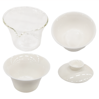 羊脂玉 快克杯茶具組 白玉款 附旅行收納包, 1個, 蓋碗組+ 茶杯3個 + 公道杯 + 收納盒