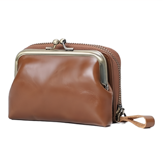 頭層油蠟牛皮2合1口金包卡片零錢包