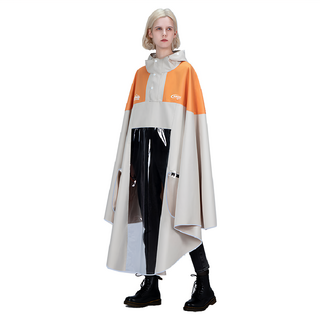 都市時尚一件式斗篷雨衣, 加厚耐磨, 防潑水, 橘杏色, 均碼