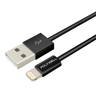 POLYWELL 寶利威爾 USB-Lightning PD編織快充線 3A PW15-W45-M915, 3m, 黑色, 1條