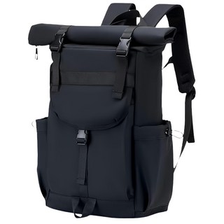 韓國街頭潮流防潑水大容量翻蓋雙肩包/多功能電腦包, 16吋, 黑色, 16吋(30 x 16 x 47~60cm)