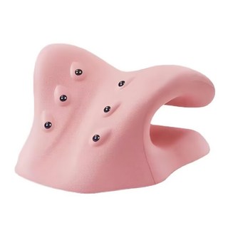 Mass 生活好物 頸椎按摩枕/富貴包頸枕/按摩助眠頸椎枕/天鵝頸矯正睡眠枕/頸椎牽引枕/磁療肩頸重力指壓按摩枕, C型磁療款 粉色, LFS3G100-PK