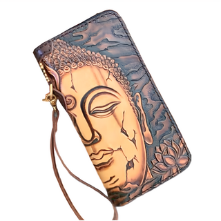 真皮頭層牛皮手工彩繪拉鍊長夾男夾