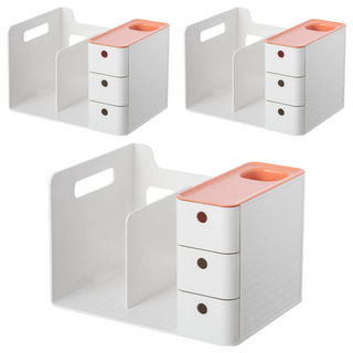 FAmILyLIFE 生活 附抽屜桌面文具書本收納置物架 29 x 21 x 19cm, 橙白色, 3個
