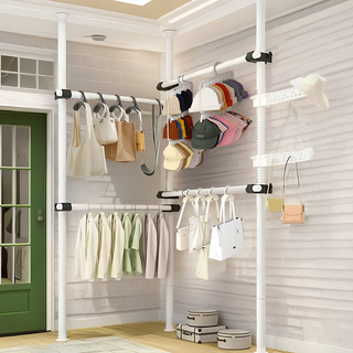 STYLE 格調 頂天立地掛衣架 3桿4橫樑2衣翅 無痕安裝 自由調節 加粗鋼管, 76~130.5 x 262.5~318.5cm, 白色