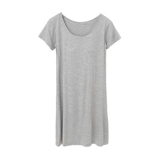 NEW FORCE 莫代爾素色簡約短袖長版居家服, 柔軟親膚舒適透氣附胸墊, 2XL 灰色