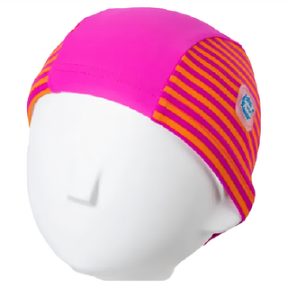 Splash About 抗UV泳帽, 有效阻隔99.6%以上紫外線, 包覆耳朵上緣, 0~18個月, 桃紅 + 芒果橘條紋, 1個
