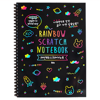ibis 彩虹刮畫圖案線圈筆記本，附專用木頭筆, 16開, 16張, 2本