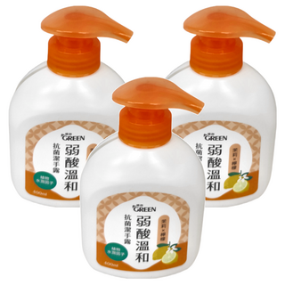 GREEN 綠的 弱酸溫和抗菌潔手露 茉莉&檸檬 400ml, 3瓶