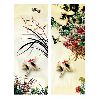 24mama 二聯式 竹 櫻花 動物 魚 無框畫 80 x 30cm 樹林金魚02