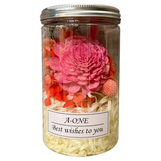 A-ONE 匯旺 大粉索拉玫瑰花粉色繡球花永生花乾燥花罐 C款 (花罐尺寸：高14, 寬8.5公分), 彩色