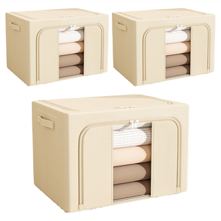 小麥購物 牛津布衣物收納箱, 米色, 3個