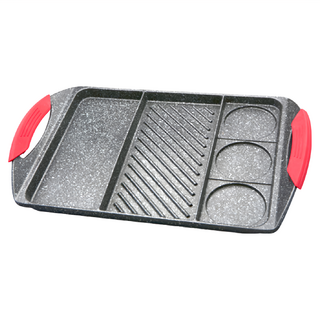 Mother Goose 鵝媽媽 多寶格 多功能航太鋁合金不沾烤盤 適用於瓦斯爐/炭火/電磁爐/電陶爐/黑晶爐，可拆卸矽膠防燙握把, 45cm, 1個