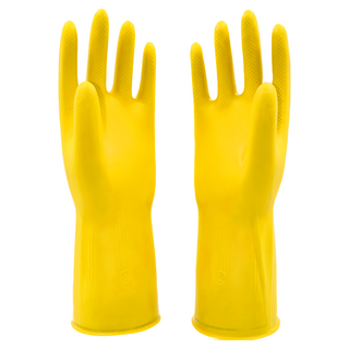 左右之星 牛筋乳膠清潔手套 耐酸鹼彈性 做事不沾水, 大(13.5 x 30.5cm), 黃色, 1組