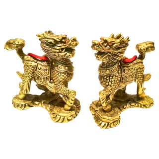 開運陶源 麒麟踩八卦銅製品一對, 化解困難, 驅散負能量, 附紅繩, 銅製, 2組